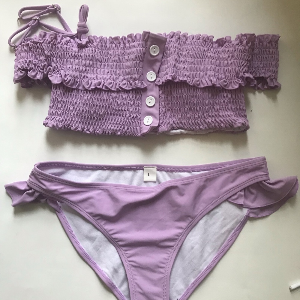 Lavender Purple off the shoulder bikini set